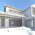 Chinese Style Detached Villa With Traditional Roof Courtyard Lawn And Wooden Elements