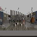 Fashion Store with Dark Blue Facade LOGO Decorative Tree Display Windows Mannequins and Clothing Displays