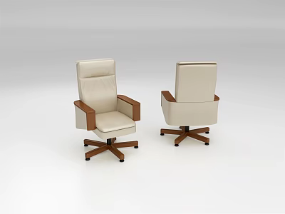 Modern Beige Office Chair With Wooden Armrests And Swivel Base Design 3d model