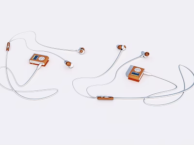 Stylish Orange Wired Headphones With Portable Player And White Cables For Audio Listening Experience 3d model
