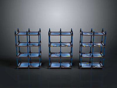 Three Blue Multi Tiered Metal Storage Shelving Units For Organizational Use 3d model