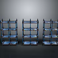 Three Blue Multi Tiered Metal Storage Shelving Units For Organizational Use