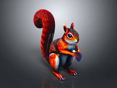 Squirrel With Red Orange Fur Curled Bushy Tail Standing On Smooth Gray Background 3d model