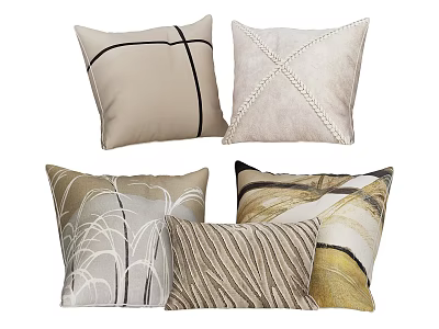Stylish Decorative Throw Pillows In Beige And Light Brown With Geometric Stitching And Natural Textures 3d model