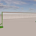 Badminton Court With Green Posts And White Net In Open Space Under Blue Sky