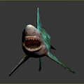 Turquoise Spotted Shark With Open Mouth On Dark Reflective Surface