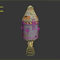 Futuristic Cone Shaped Space Probe With Orange Gray Body Blue Window And Warning Stripes