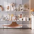 Modern Decorative Ornament Combination on White Shelves with Vases Sculptures Photo Frames and Dried Flowers
