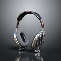 Modern Headphones With Sleek Design Metallic Ear Cups Leather Headband And Reflective Surface