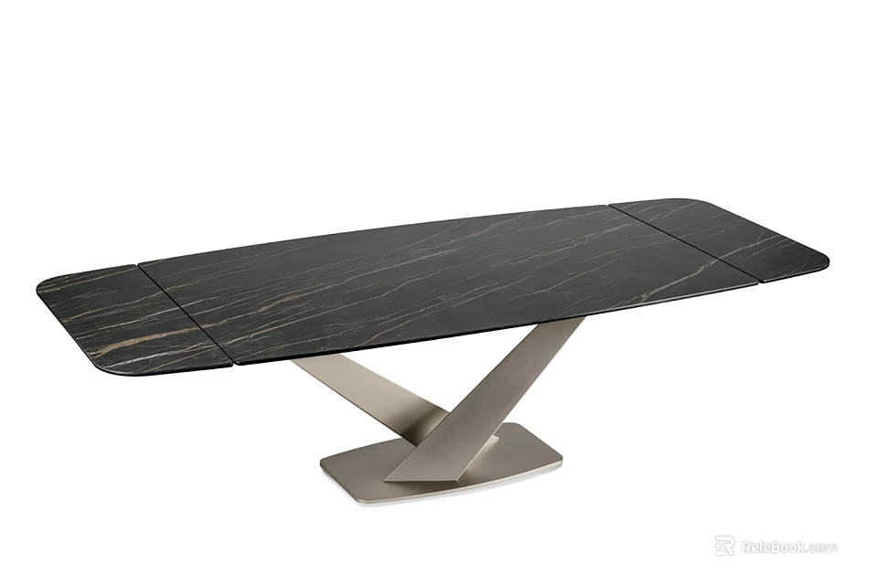 Modern Black Marble Dining Table With Gold Veins And Geometric Metal Base 3d model 