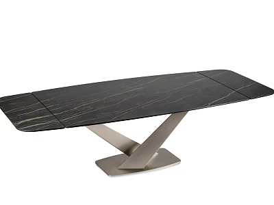 Modern Black Marble Dining Table With Gold Veins And Geometric Metal Base 3d model
