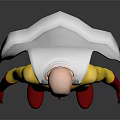 Bald Superhero Character In Yellow Costume With Red Gloves And White Cape
