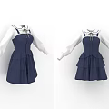 Stylish Navy Blue And White Dresses With Long Sleeves Bow Tie Neck And Layered Skirt