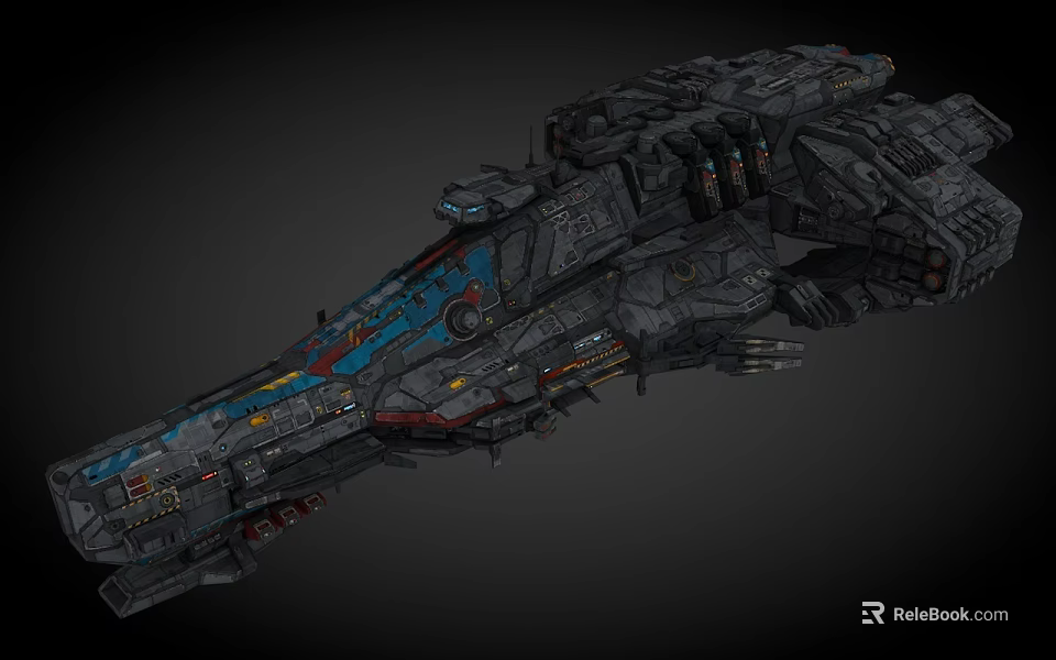 Detailed Sci Fi Spaceship 3D Model With Industrial Structure And Color Accents 3d model 