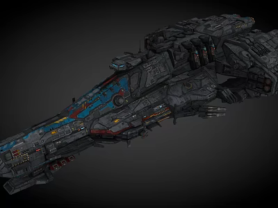 Detailed Sci Fi Spaceship 3D Model With Industrial Structure And Color Accents 3d model