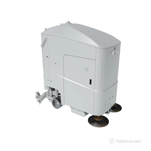 White Automatic Floor Scrubber Cleaning Equipment With Brushes And Wheels 3d model 