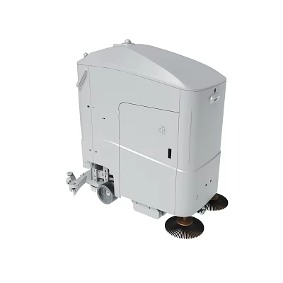 White Automatic Floor Scrubber Cleaning Equipment With Brushes And Wheels 3d model