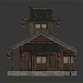 Traditional Chinese Ancient Architecture With Classic Overhanging Eaves Wooden Structure And Red Lanterns