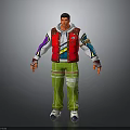 Male 3D Character with Red Vest Colorful Sleeves Green Pants White Stripes and White Shoes