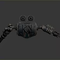 Blue And Brown Mechanical Robot Creature With Antenna Arms And Wheel Base