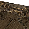 Aerial View Of Abandoned Old Industrial Factory Complex With Exposed Ruined Building Frames