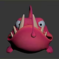 Cartoon Style Pink Aquatic Creature With Long Tentacles Big Eyes And Sharp Teeth
