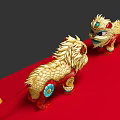 Traditional Lion Themed Decorative Ornaments Set With Golden Red Blue Floral Patterns