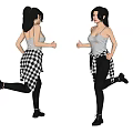 Woman In Tank Top Black Pants Running And Gesturing With Long Black Hair