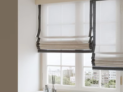 Translucent Linen Roman Curtains For Double Windows With Soft Texture And Natural Light 3d model