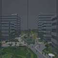Modern Office Building Complex Featuring Glass Facades Green Courtyard And Pedestrian Walkways
