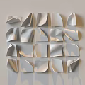Modern Metallic Wall Decor with Irregular Geometric Folded Silver Panels in Grid Arrangement 3d model