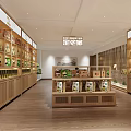 Elegant Specialty Store Interior Featuring Wooden Shelves Organized Product Displays And Bright Lighting