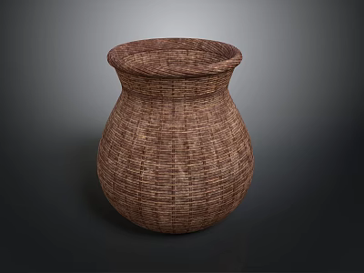 Handmade Woven Brown Rattan Storage Basket For Home Decor Organizing 3d model