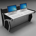 Modern Office Desk With Two Apple iMac Monitors White Desktop And Black Frame