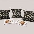 Black and White Butterfly Patterned Decorative Pillows with Stylish Magazines on Light Surface 3d model