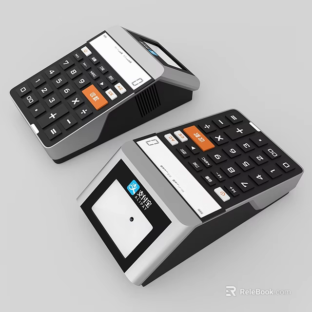 Modern Sleek Digital Calculators With Numeric Keypad Orange Function Keys And LCD 3d model 