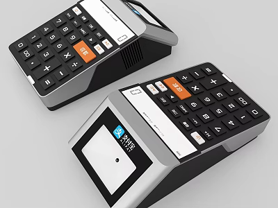 Modern Sleek Digital Calculators With Numeric Keypad Orange Function Keys And LCD 3d model