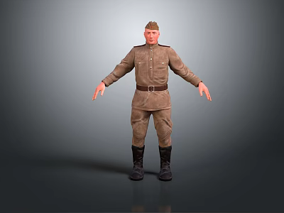 Male Military Character Standing In Uniform With Outstretched Arms On Reflective Floor 3d model