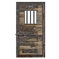 Rustic Wooden Swing Door with Metal Latch Hinges and Weathered Wood Design