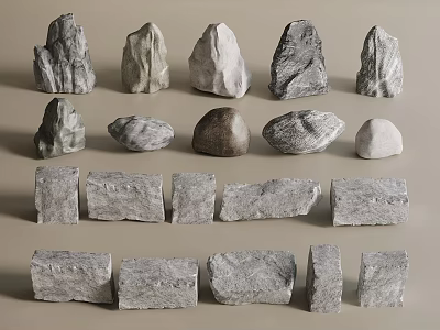Assorted Decorative Stones With Diverse Shapes Sizes And Textures 3d model