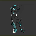 3D Fantasy Creature Character With Blue Black Fur White Belly And Waving Pose