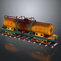 Industrial Functional Vehicle With Yellow Tank Red Frame And Green Connectors On Rails