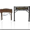 Wooden Table With Legs And Black Metal Frame Shelf Featuring Beer Cocktail Decor