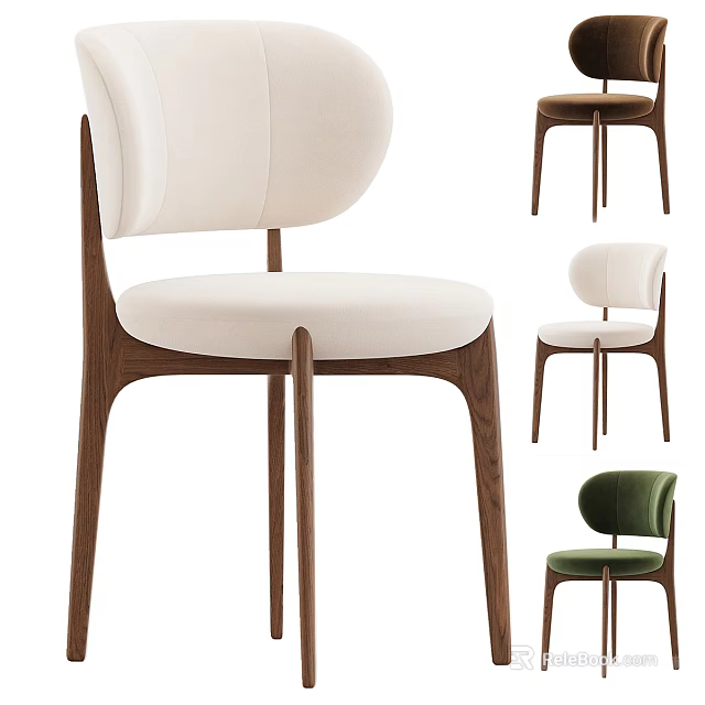 Modern Upholstered Dining Chairs With Wooden Legs In Beige And Green Colors 3d model 