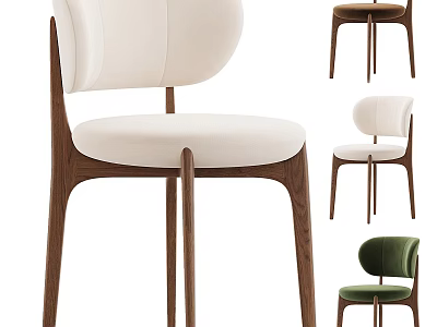 Modern Upholstered Dining Chairs With Wooden Legs In Beige And Green Colors 3d model