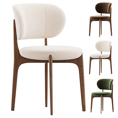 Modern Upholstered Dining Chairs With Wooden Legs In Beige And Green Colors 3d model
