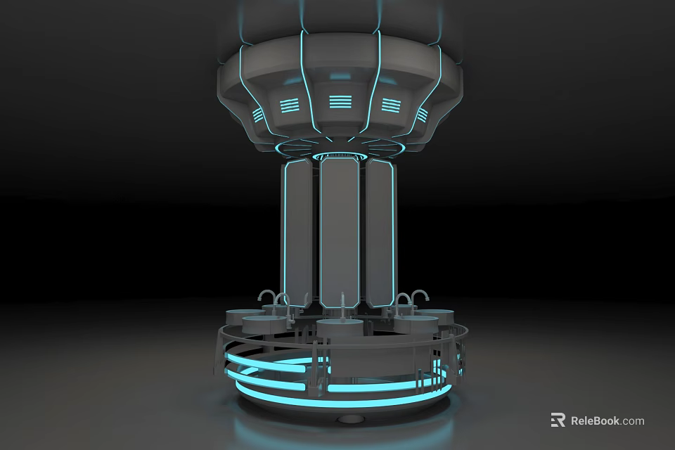 Modern Metallic Washbasin Featuring Cylindrical Structure Blue Lighting And Circular Base 3d model 