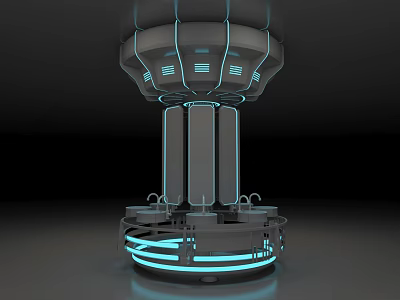 Modern Metallic Washbasin Featuring Cylindrical Structure Blue Lighting And Circular Base 3d model
