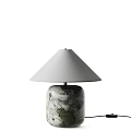 Modern Marble Table Lamps with Black and White Textured Base and Beige Fabric Shade