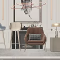 Modern Brown Upholstered Leisure Chair In Living Room With Side Table And Floor Lamp